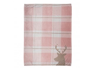 Růžový plyšový pléd s jelenem Snowy Deer - 130*170 cm