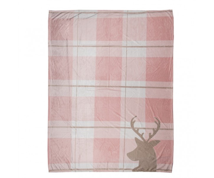 Růžový plyšový pléd s jelenem Snowy Deer - 130*170 cm Clayre & Eef