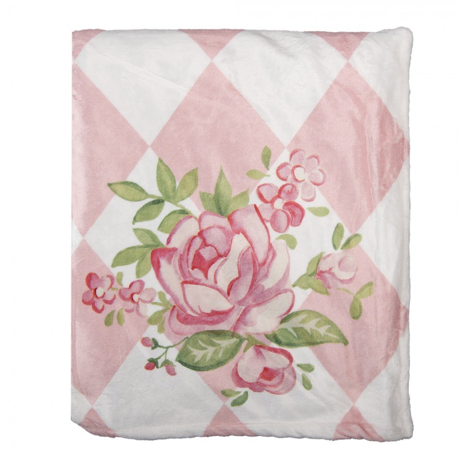 Růžový plyšový károvaný pléd s růžemi Sweet Roses - 130*170 cm Clayre & Eef Růžový plyšový károvaný pléd s růžemi Sweet Roses - 130*170 cm Clayre & Eef