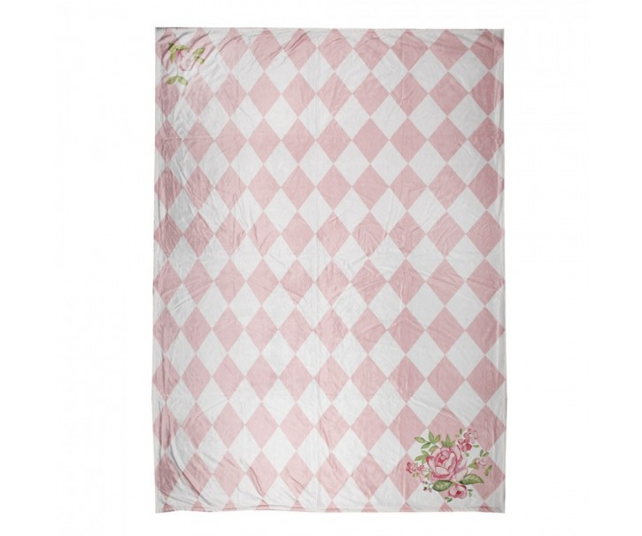 Růžový plyšový károvaný pléd s růžemi Rosé - 130*170 cm Clayre & Eef