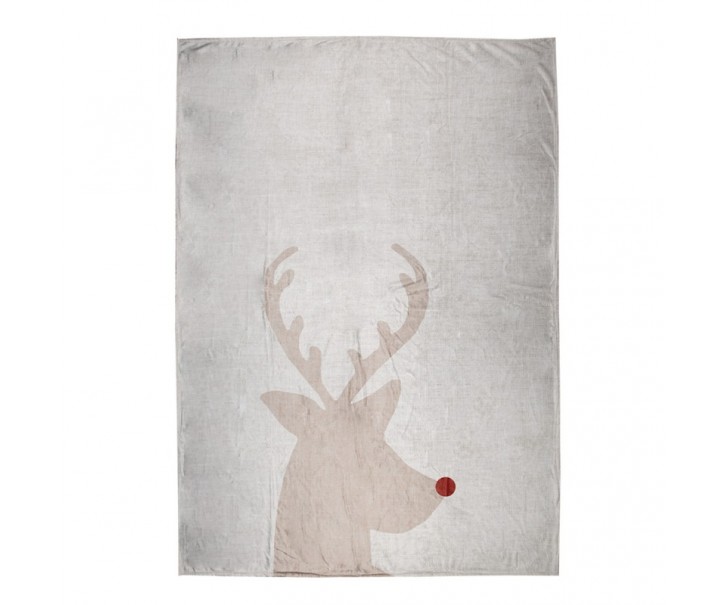 Béžový plyšový pléd s jelenem Deer - 130*170 cm Clayre & Eef