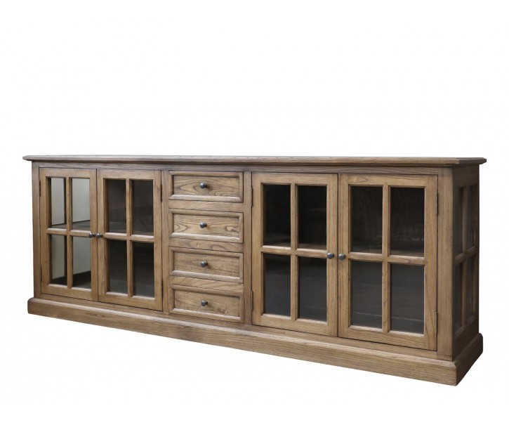 Hnědá dřevěná komoda se šuplíky a prosklenými dvířky Frances - 220*45*80 cm Chic Antique