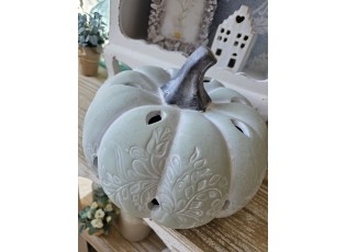 Šedo-zelená antik dekorace dýně s ornamentem Pumpkin - Ø 23*18 cm