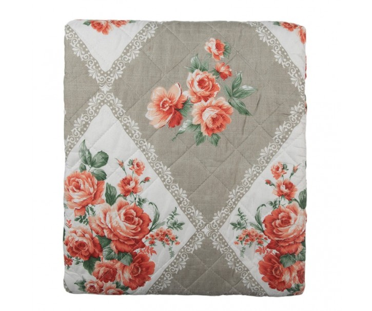 Šedý přehoz na dvoulůžko s květinovým motivem Flowery - 240*260 cm Clayre & Eef