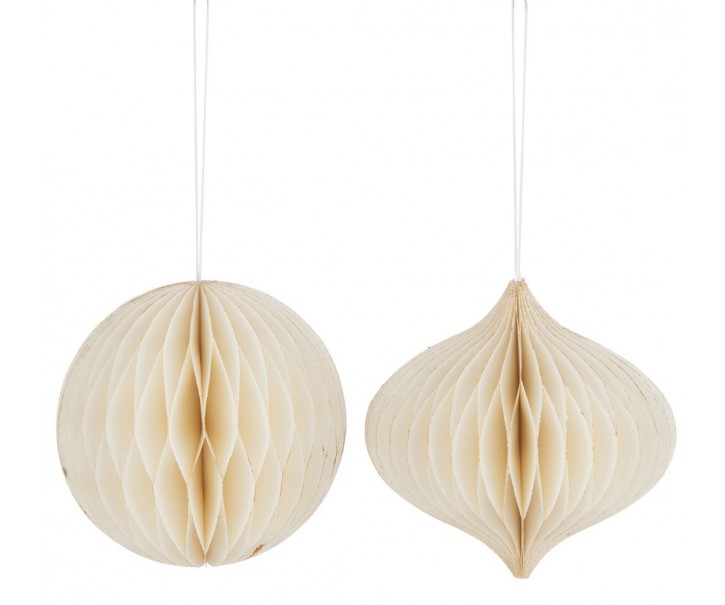 2 ks papírová krémová skládací vánoční ozdoba - Ø 12,5 *25 cm J-Line by Jolipa