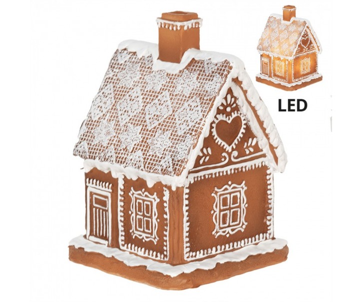 Vánoční perníková chaloupka s Led světýlky Gingerbread House - 13*10*21cm/ 3*AA Clayre & Eef
