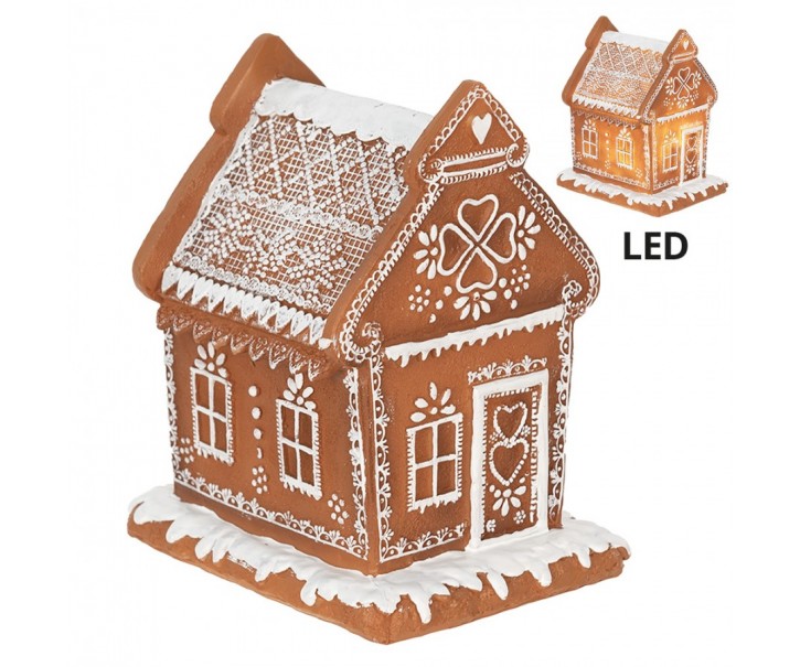 Vánoční perníková chaloupka s Led světýlky Gingerbread House - 15*12*17cm/ 3*AA Clayre & Eef