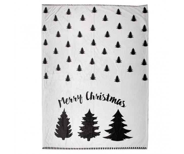Bílo-černý plyšový pléd se stromky Black&White X-Mas - 130*170 cm Clayre & Eef