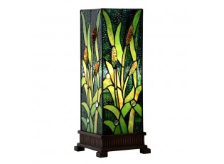 Zelená hranatá stolní lampa Tiffany Squilla - 18*18*45 cm E27/max 1*60W