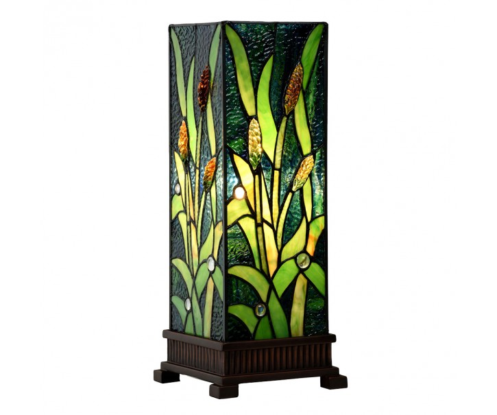 Zelená hranatá stolní lampa Tiffany Squilla - 18*18*45 cm E27/max 1*60W Clayre & Eef