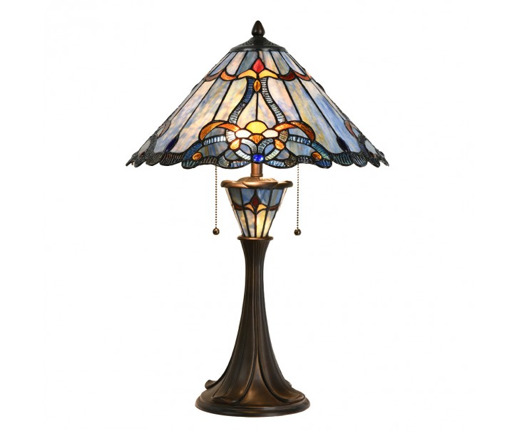 Modrá stolní lampa Tiffany Niebbo - Ø 40*61 cm E27/max 2*60W Clayre & Eef