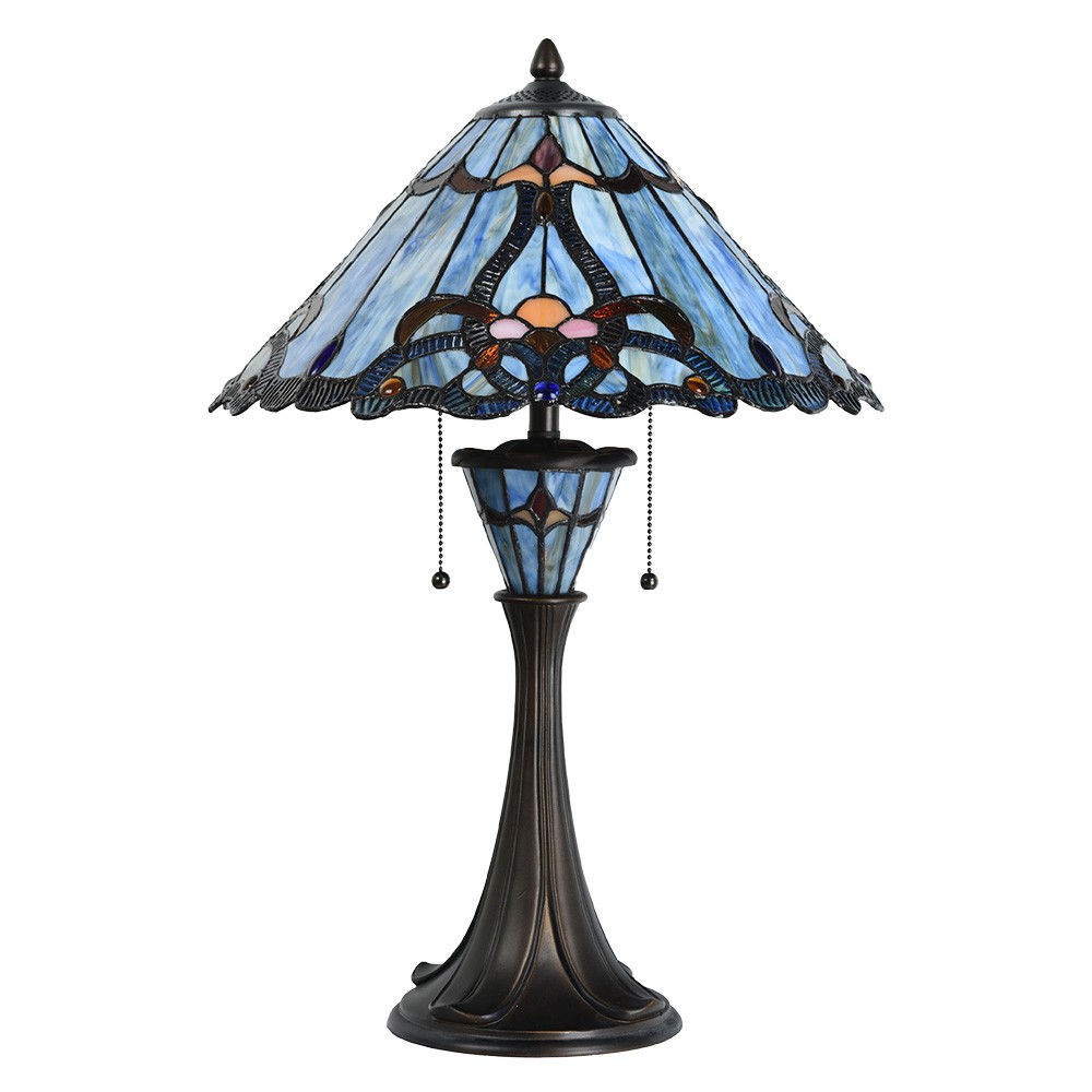 Modrá stolní lampa Tiffany Niebbo - Ø 40*61 cm E27/max 2*60W Clayre & Eef Modrá stolní lampa Tiffany Niebbo - Ø 40*61 cm E27/max 2*60W Clayre & Eef
