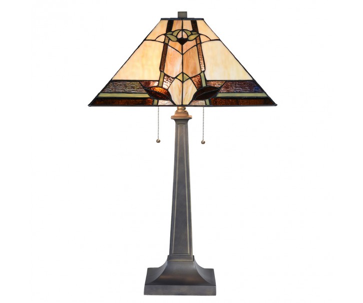 Béžovo-hnědá stolní lampa Tiffany Silvia - 45*45*80 cm E27/max 2*60W Clayre & Eef