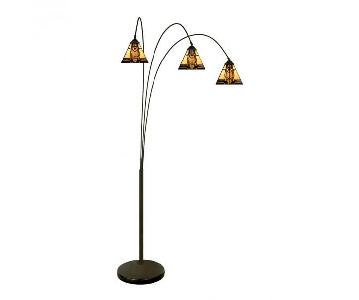 Béžovo-hnědá stojací lampa Tiffany Silvia - 91*50*200 cm E27/max 3*60W Clayre & Eef