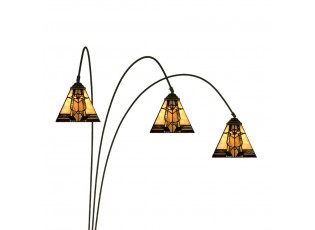 Béžovo-hnědá stojací lampa Tiffany Silvia - 91*50*200 cm E27/max 3*60W