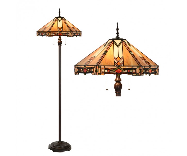 Béžovo-hnědá stojací lampa Tiffany Tippia - Ø 40x161 cm E27/max 2*60W Clayre & Eef