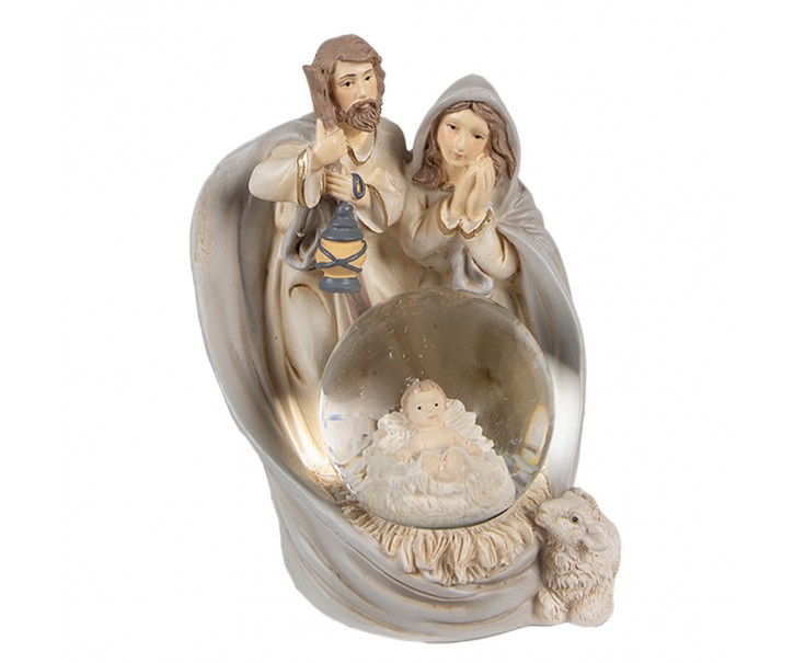 Vánoční betlém sněhová koule Svatá rodina - 9*8*11 cm Clayre & Eef