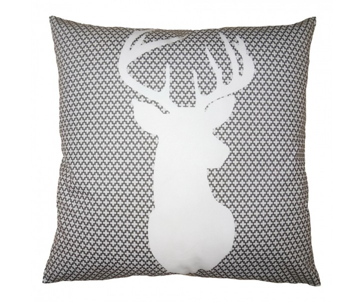 Bílo-šedý povlak na polštář s jelenem White&Grey Deer - 45*45 cm Clayre & Eef