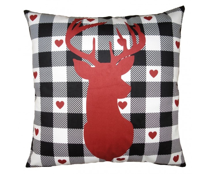 Bílo-červený povlak na polštář s jelenem White&Red Deer - 45*45 cm Clayre & Eef