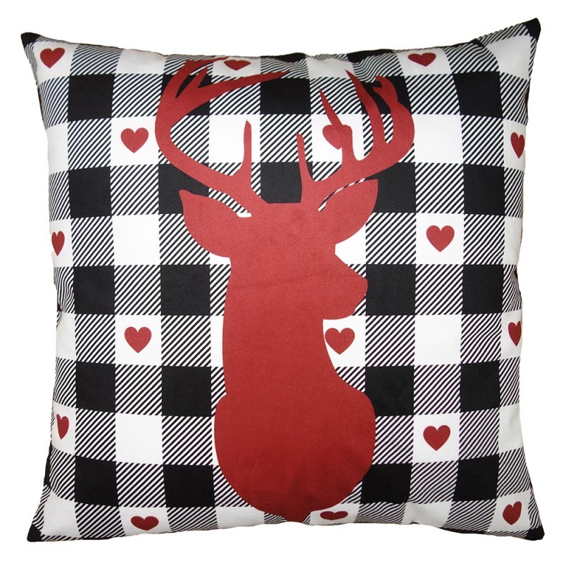Bílo-červený povlak na polštář s jelenem White&Red Deer - 45*45 cm Clayre & Eef Bílo-červený povlak na polštář s jelenem White&Red Deer - 45*45 cm Clayre & Eef