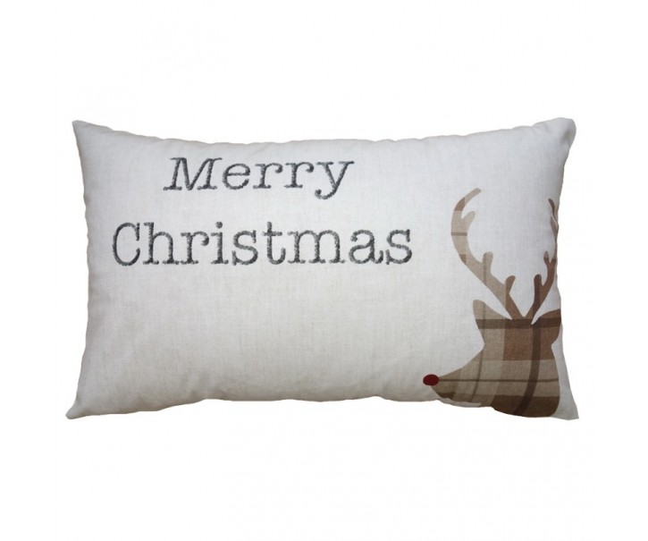 Béžový povlak na polštář s jelenem Merry Christmas - 30*50 cm Clayre & Eef
