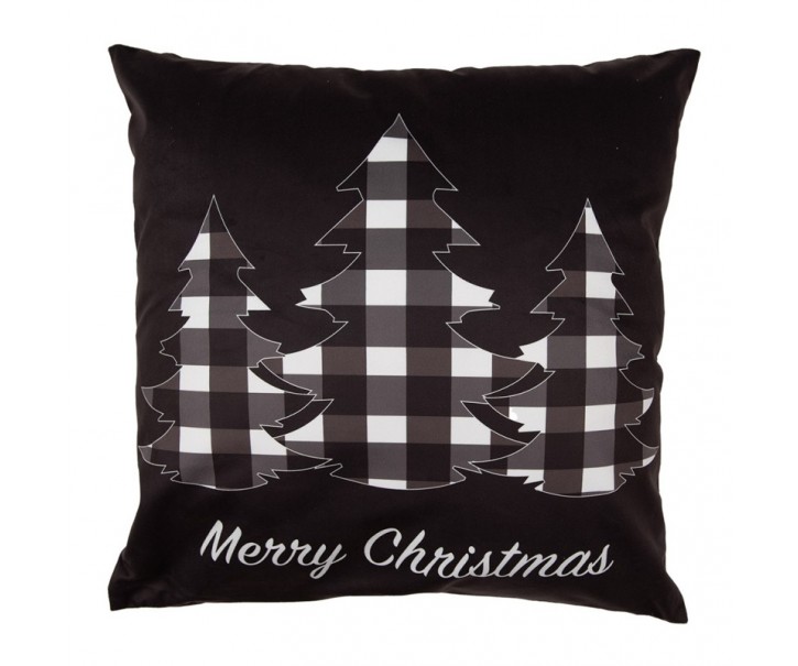 Černý povlak na polštář se stromky Black&White X-Mas - 45*45 cm Clayre & Eef