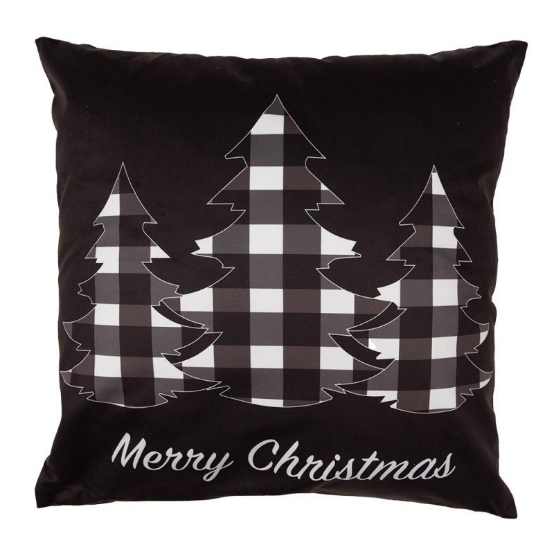 Černý povlak na polštář se stromky Black&White X-Mas - 45*45 cm Clayre & Eef Černý povlak na polštář se stromky Black&White X-Mas - 45*45 cm Clayre & Eef