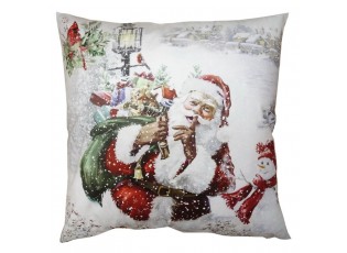 Bílo-červený povlak na polštář Santa s pytlem dárků - 45*45 cm