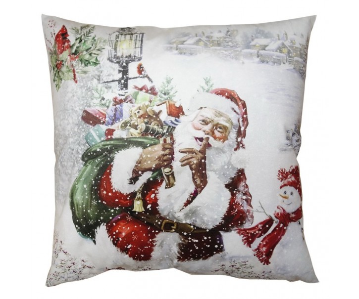 Bílo-červený povlak na polštář Santa s pytlem dárků - 45*45 cm Clayre & Eef