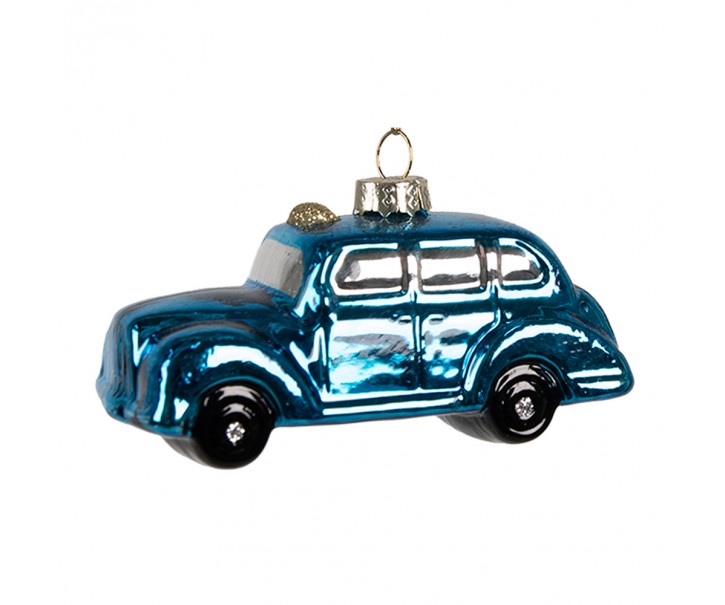 Vánoční skleněná ozdoba modré auto - 9*4*5 cm Clayre & Eef
