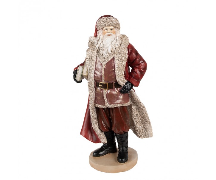 Vánoční dekorace socha Santa v červeném kabátku a knihami - 18*14*33 cm Clayre & Eef