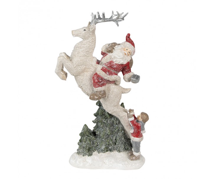 Vánoční dekorace socha Santa na jelínkovi - 19*10*33 cm Clayre & Eef