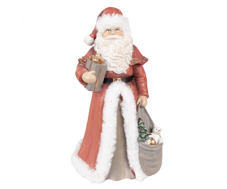 Vánoční dekorace socha Santa v červeném a s dárky - 16*16*31 cm Clayre & Eef