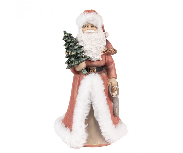 Vánoční dekorace socha Santa v červeném a stromkem - 14*12*23 cm Clayre & Eef