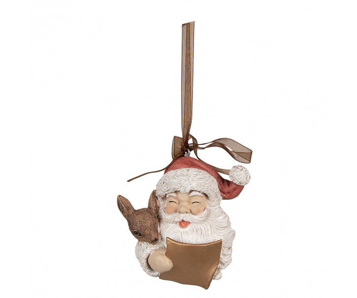 Závěsná vánoční dekorace Santa se srnečkem - 9*5*9 cm Clayre & Eef