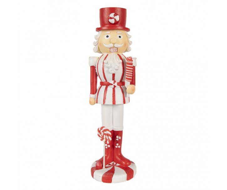Bílo-červená vánoční dekorace socha Louskáček - 7*7*23 cm Clayre & Eef