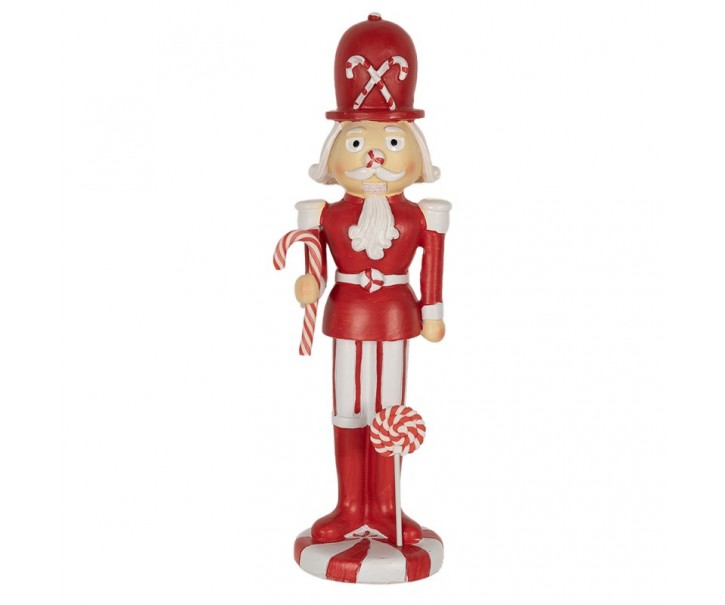 Bílo-červená vánoční dekorace socha Louskáček - 7*7*23 cm Clayre & Eef