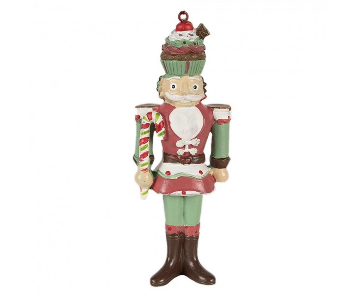Zeleno-červená vánoční závěsná dekorace Louskáček - 5*3*12 cm Clayre & Eef