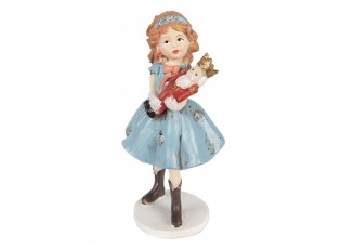 Dekorace socha děvčátko v modrých šatech držící Louskáčka - 7*6*12 cm