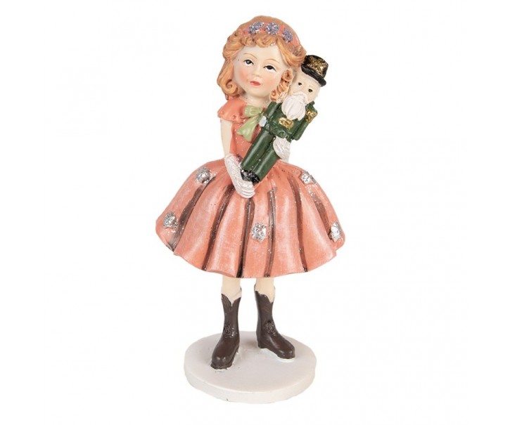 Dekorace socha děvčátko v červených šatech držící Louskáčka - 7*6*12 cm Clayre & Eef