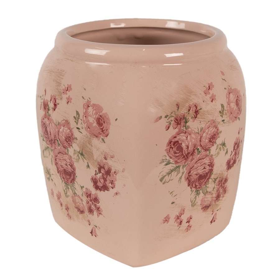 Růžový keramický obal na květináč s růžemi Rósa M - 14*14*16cm Clayre & Eef Růžový keramický obal na květináč s růžemi Rósa M - 14*14*16cm Clayre & Eef