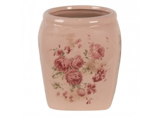 Růžový keramický obal na květináč s růžemi Rósa M - 14*14*16cm
