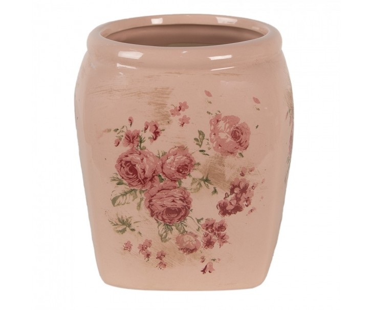 Růžový keramický obal na květináč s růžemi Rósa M - 14*14*16cm Clayre & Eef