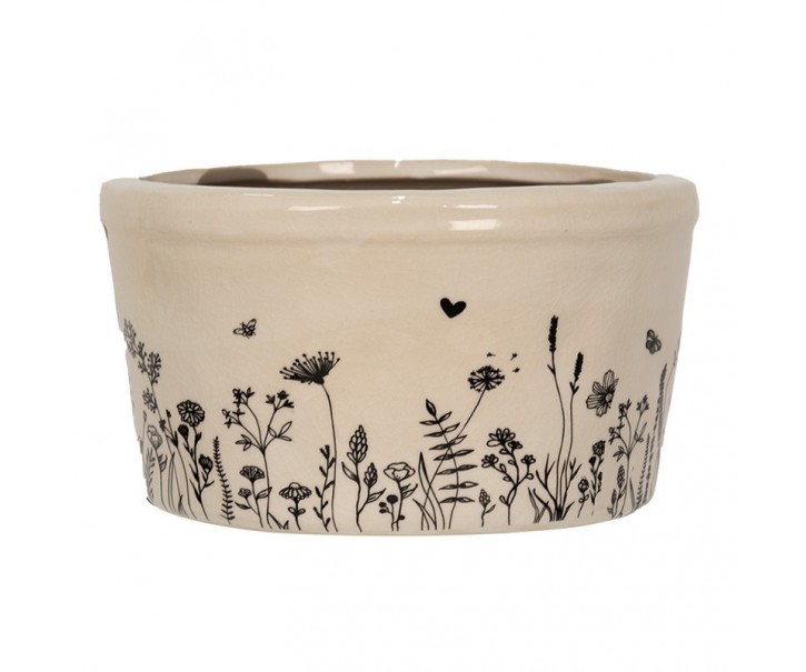 Béžový keramický obal na květináč s lučními květy Flora And Fauna M - Ø 16*9 cm Clayre & Eef