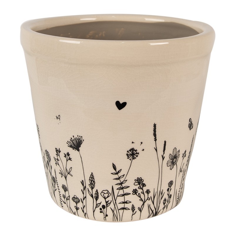 Béžový keramický obal na květináč s lučními květy Flora And Fauna M - Ø 15*14cm Clayre & Eef Béžový keramický obal na květináč s lučními květy Flora And Fauna M - Ø 15*14cm Clayre & Eef