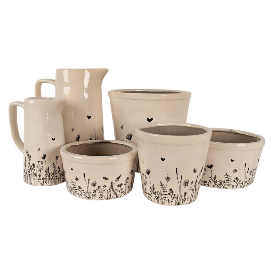 Béžový keramický džbán s lučními květy Flora And Fauna M - 16*11*20 cm Clayre & Eef Béžový keramický džbán s lučními květy Flora And Fauna M - 16*11*20 cm Clayre & Eef