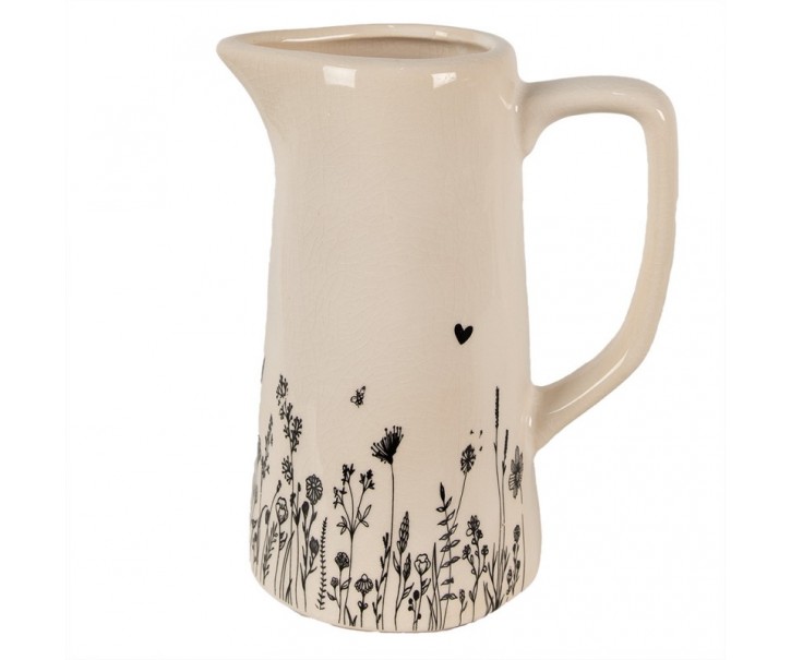 Béžový keramický džbán s lučními květy Flora And Fauna M - 16*11*20 cm Clayre & Eef