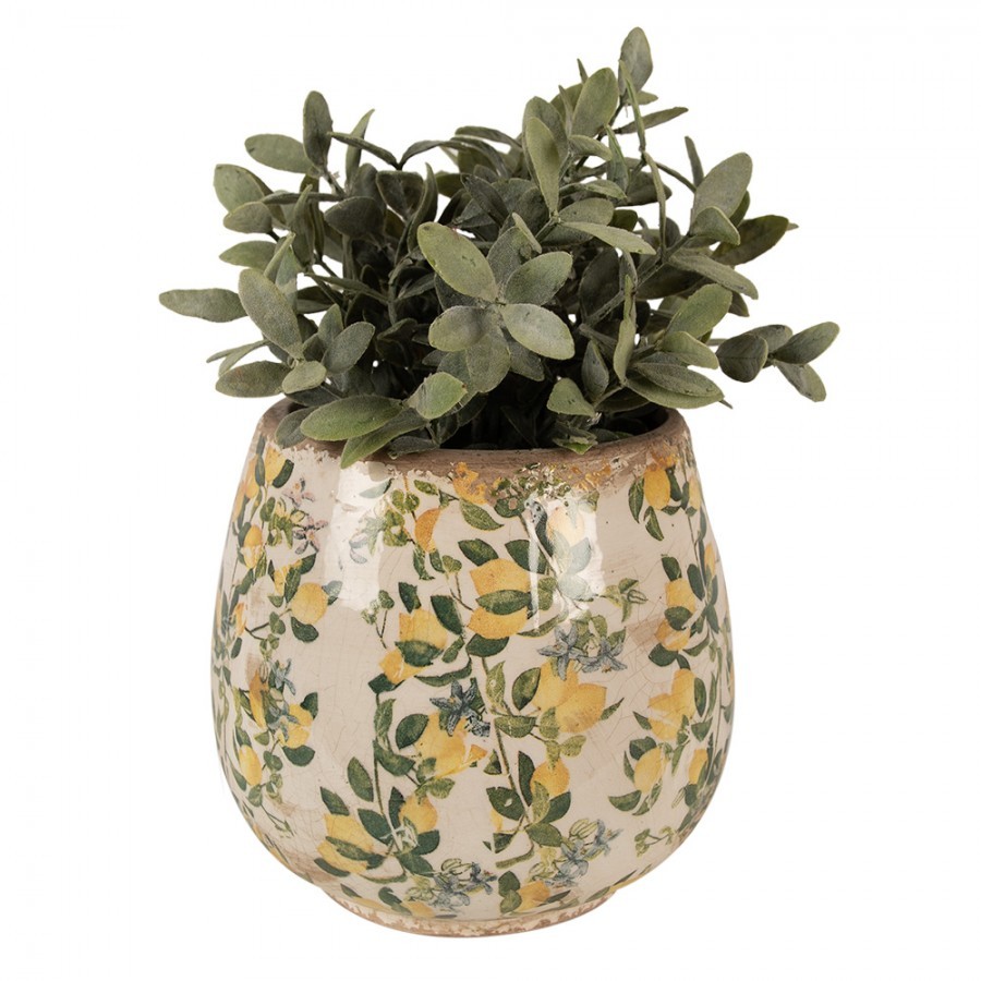 Béžový keramický obal na květináč s citróny Lemons L - Ø 18*17 cm Clayre & Eef Béžový keramický obal na květináč s citróny Lemons L - Ø 18*17 cm Clayre & Eef