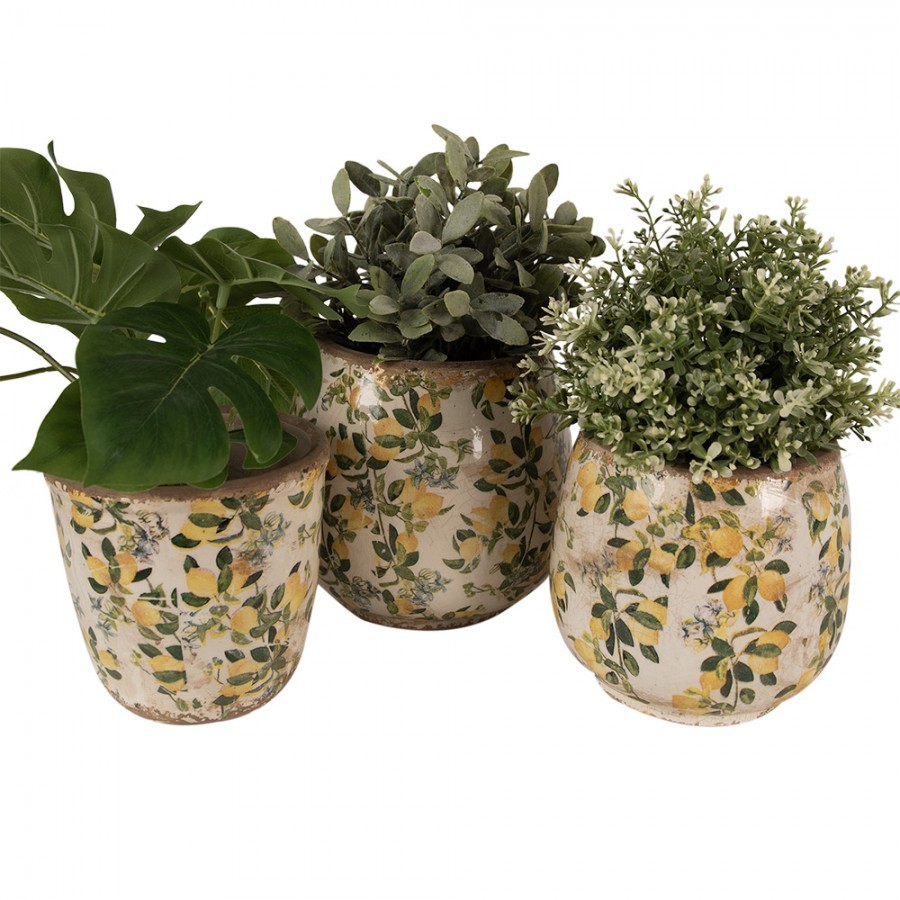 Béžový keramický obal na květináč s citróny Lemons M - Ø 14*13 cm Clayre & Eef Béžový keramický obal na květináč s citróny Lemons M - Ø 14*13 cm Clayre & Eef