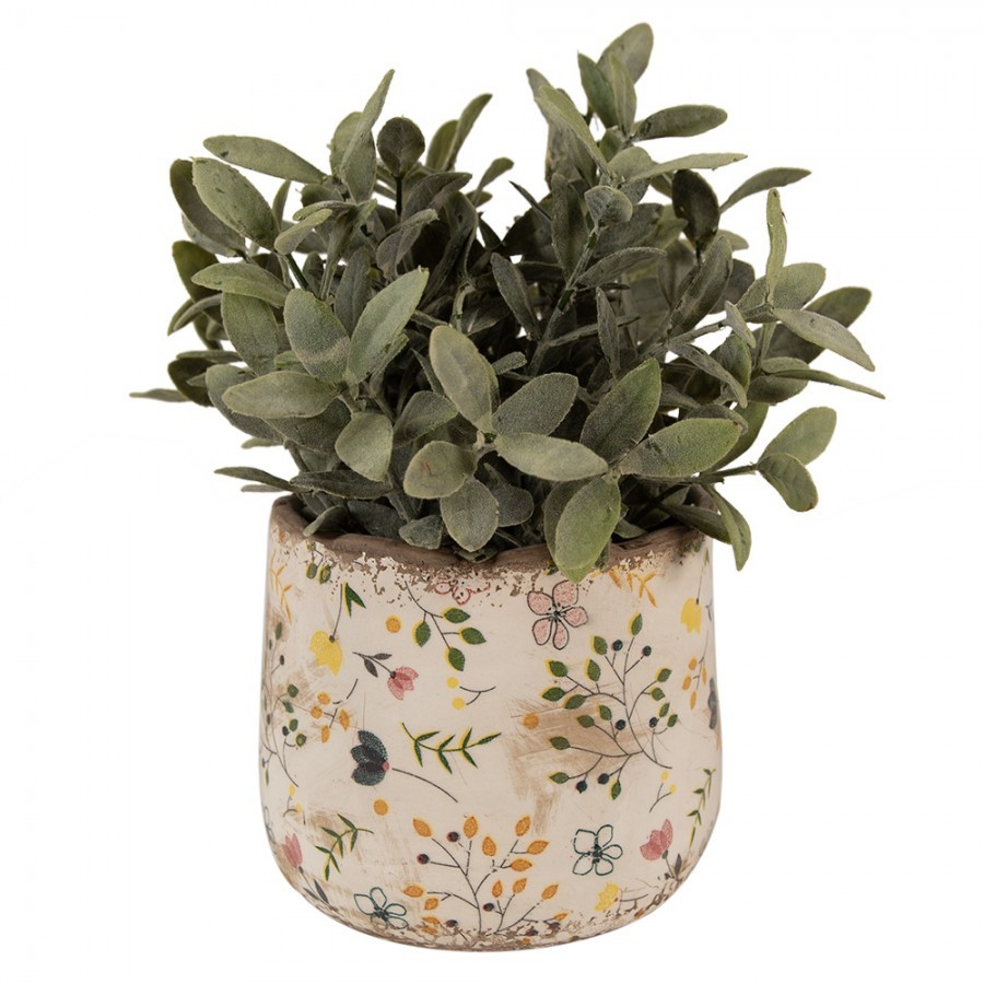 Béžový keramický obal na květináč se žlutými kvítky Ylla S - Ø 14*12 cm Clayre & Eef Béžový keramický obal na květináč se žlutými kvítky Ylla S - Ø 14*12 cm Clayre & Eef